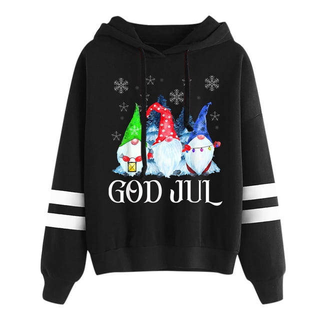 Sweat à Capuche d'Hiver pour Femmes, Pull de Mode Imprimé de Noël, Cardigan à Col Rond Chaud, Blouse Ample Mi-Longue