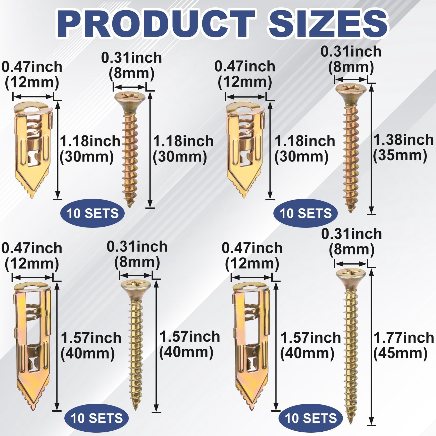 80 Pcs Self-Drilling Anchor Screws, Zinc Plated Steel Drywall Anchors, Heavy Duty Metal Expansion Bolt, No Drill or Holes, for TV, Shelf Straps, Gypsum Boards, Cabinets