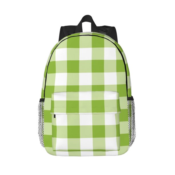 Easygdp White Green Plaid Mochila Ligera de 15 Pulgadas para Estudiantes, Mochila Cómoda para la Escuela y Viajes, Correas Ajustables