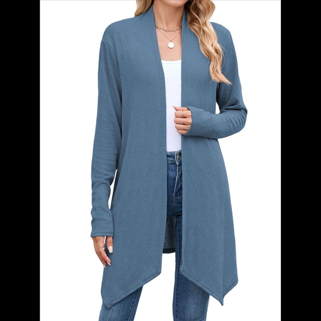 Cárdigan de Color Liso para Mujer, Suéter Abierto Frontal, , Informal, Estilo . Azul Oscuro XL