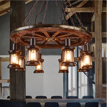 More Change 8-Lights Vintage Pendant Light Wagon Wheel Chandelier Pendant Ceiling Fixtures