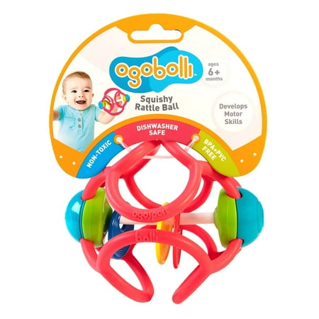 UPC: 0852010007148 | OgoBolli Rattle & Teether Toy for Babies – Tactile Sensory Ball – Stretchy Soft Non-Toxic Silicone – Ages 6 Months and up – Red