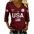 thumbnail image 3 of 250th Anniversary USA Shirt for Women 1776-2026 Patriotic V Neck 3/4 Sleeve Tee American Flag Graphic Tops, 250th Anniversary Independent Day Womens Tops, 4th of July America Clothes Wine XL, 3 of 4