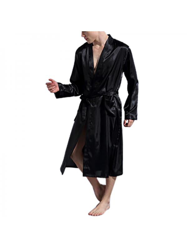 Men's Silk Satin Pajamas Kimono Bath Robe Loungewear Dressing Long Sleepwear USA 