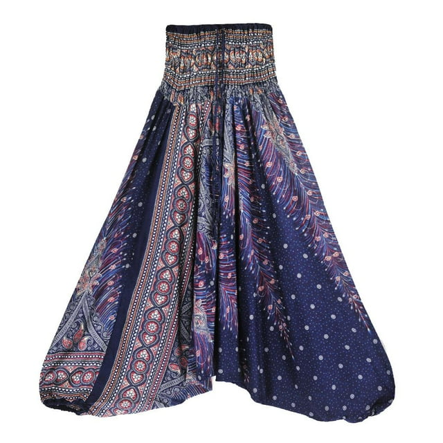 Pantalones harén holgados para mujer, mono bohemio con estampado floral, ropa de yoga y baile Azul