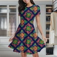 thumbnail image 2 of Colorful Geometric Floral Tiles Women's Classic Swing Skater Dress Casual Work Party Cocktail Dresses, 2 of 6
