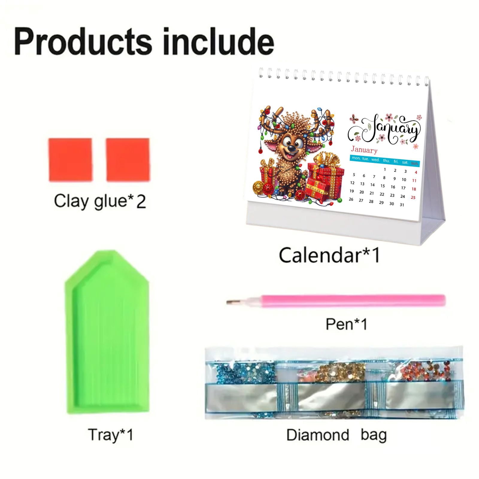 FLOPESN 2026 DIY Diamond Art Painting Desk Calendar,Thick Paper Monthly Flip Tabletop Calendars for Office Home Decor Planning-Christmas Animals