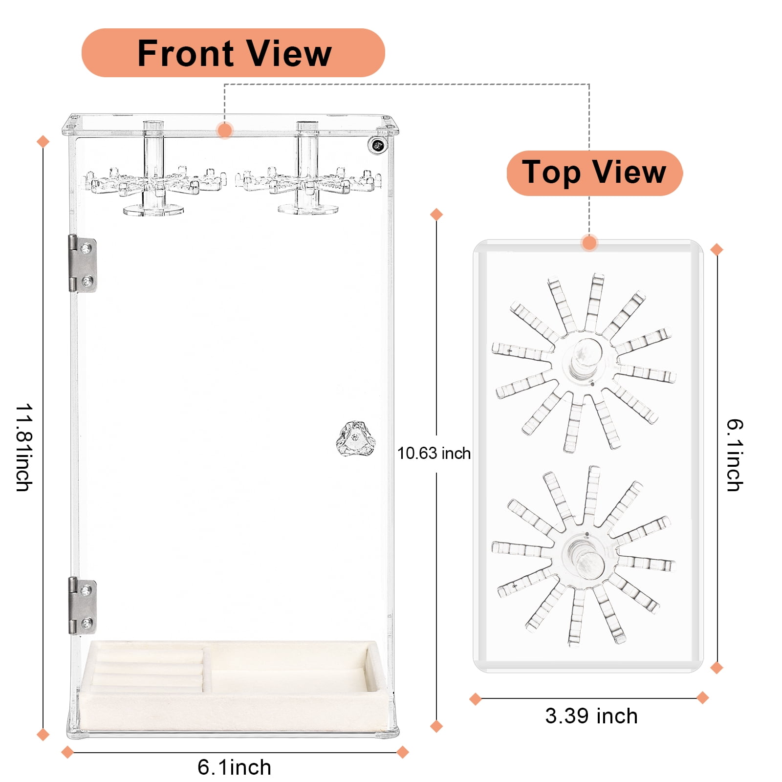 Haturi Necklace Holder, Acrylic Jewelry Organizer with 24 Hooks, Rotation Clear Necklaces Pendant Display Case Stand, Dust-proof Velvet Tray Hanging Rack Storage for Earrings Rings