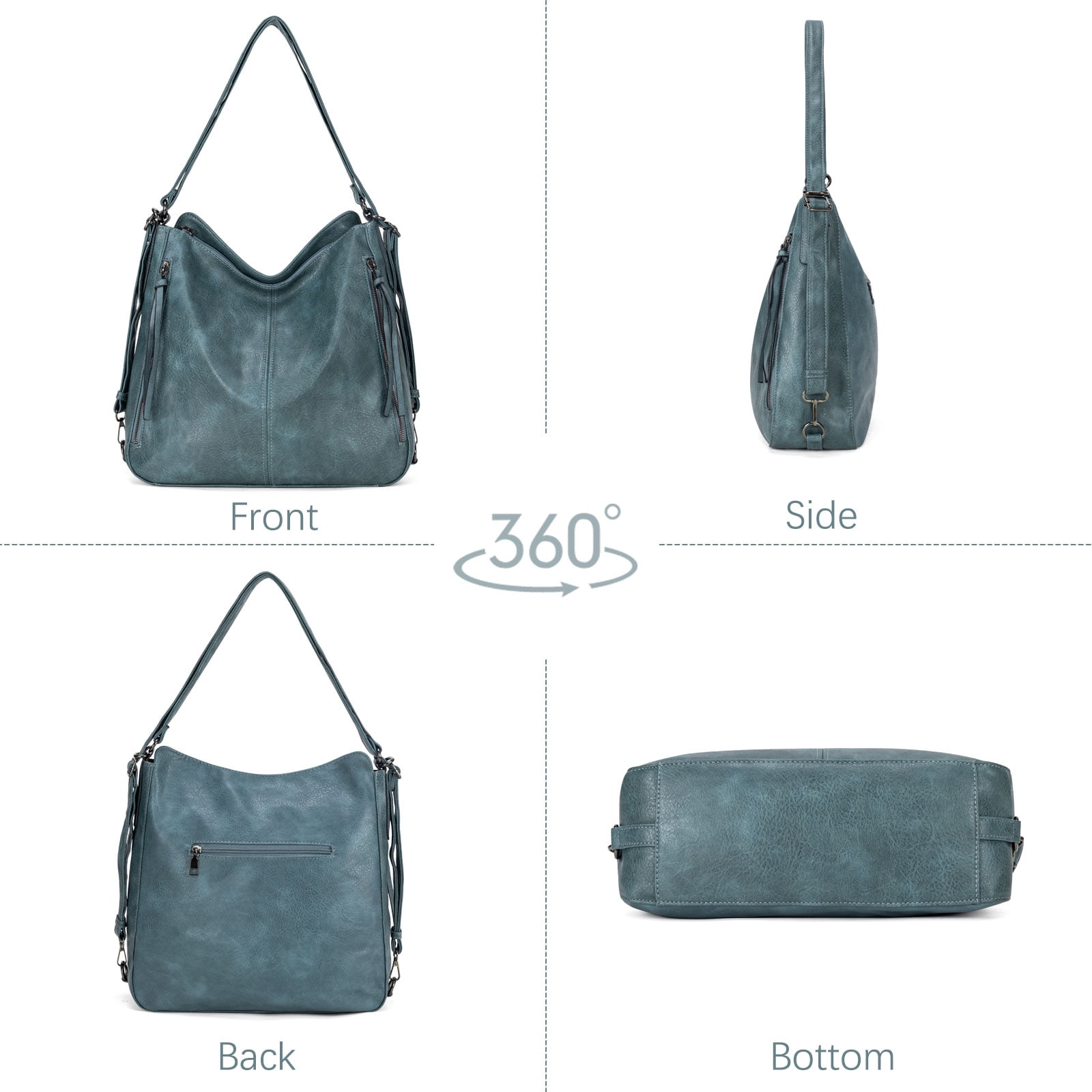 Kabaqoo Leather Shoulder Bag for Women, 3pcs Crossbody Purses Tote Satchel, Blue