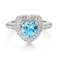 thumbnail image 2 of Gem Stone King 925 Sterling Silver Swiss Blue Topaz and White Moissanite Heart Shape Ring for Women (1.57 Cttw, Size 8), 2 of 4