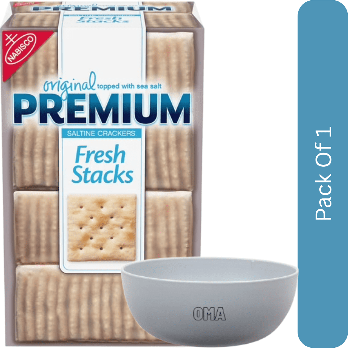 Premium Fresh Stacks Original Saltine Crackers – 13.6 oz (8 Stacks)- With White Bowl By OMA