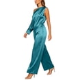 thumbnail image 4 of Womens Satin Two Piece Set Asymmetrical One Shoulder Top High Waist Wide Leg Pants Elegant Party Outfit Sky Blue XL(XL), 4 of 6