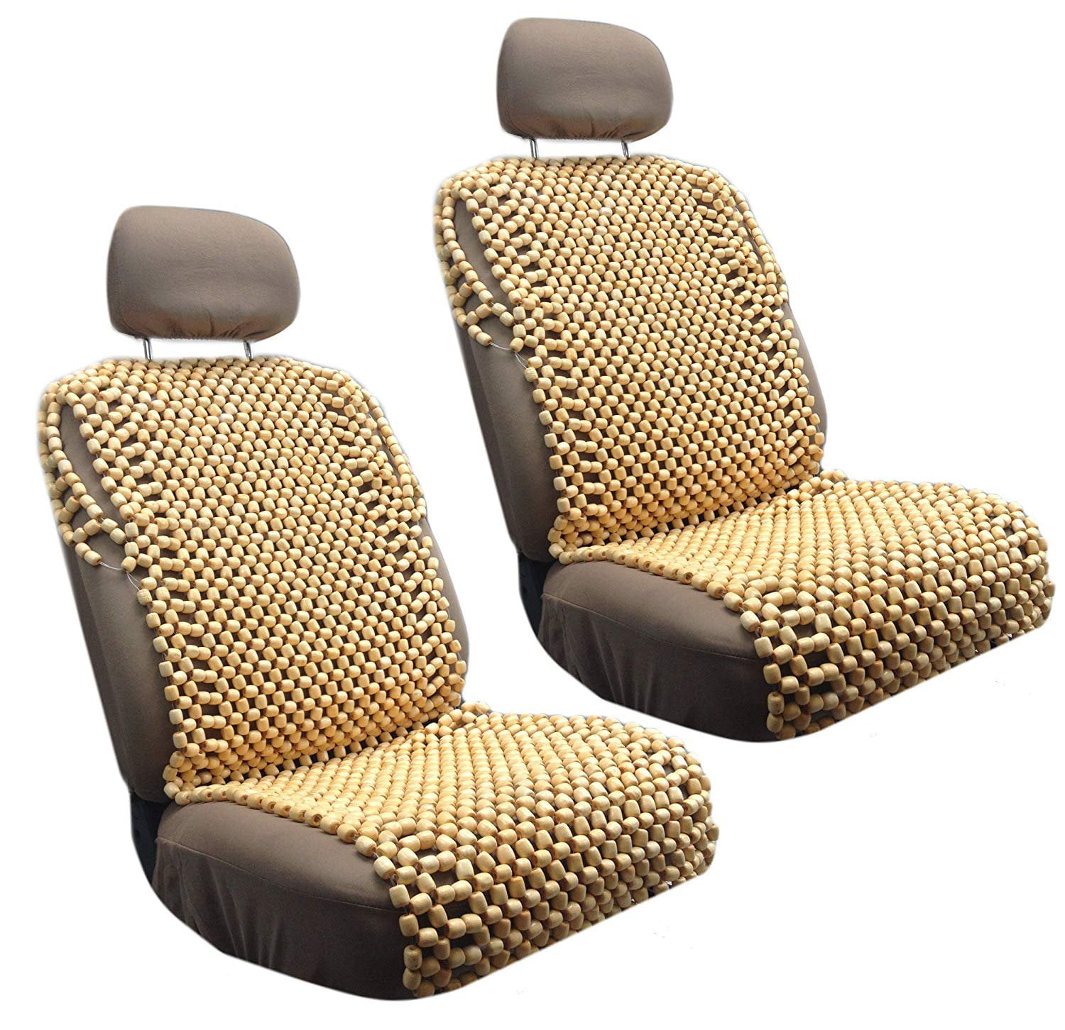 Royal Full Wooden Bead Seat Cushion Covers - Pair Natural Wood Comfort