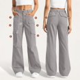 thumbnail image 4 of Lenpel Cargo Pants for Women Baggy High Waisted Wide Leg Pants Streetwear Casual Trousers with Pockets, 4 of 7