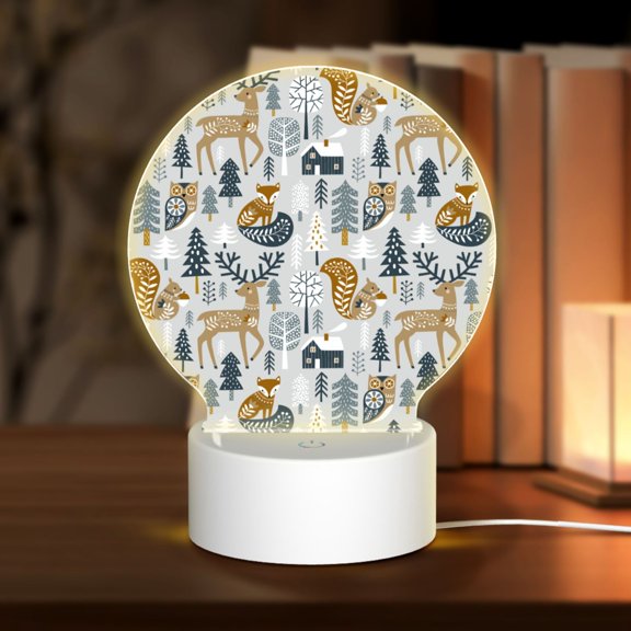 Honeii Winter Forest Animals Print Acrylic LED Night Lamp,Round Touch-Control Night Light with 3 Lighting Modes,for Bedrooms, Living Rooms, and Gifting
