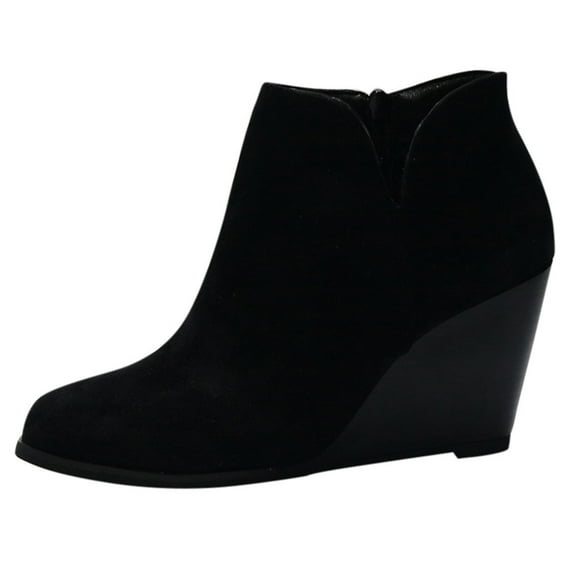 Women's Ankle Boots Fashionable Short Wedge Booties with Zipper Round Toe Solid Design for Everyday Wear