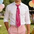 thumbnail image 4 of FASHOFT Hot Pink Tie for Women Men Punk Neck Tie with Metal Chain Pre-Tied Adjustable Necktie for School Shirt Business and Wedding, 4 of 5