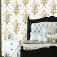 thumbnail image 2 of Vintage Peel and Stick Wallpaper 23.6in x 9.8ft Elegant Gold White Baroque Floral Ornamental Contact Paper Vinyl Waterproof Self Adhesive Wall Paper for Bedroom Shelf Cabinet Renter Friendly, 2 of 8