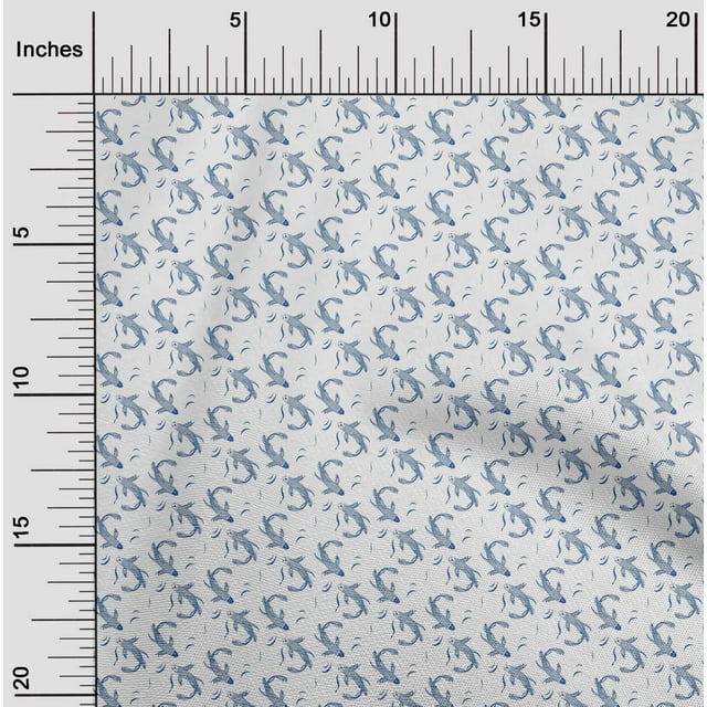 oneOone Cotton Cambric Blue Fabric Koi Fish Ocean Craft Projects Decor Fabric Printed By The Yard 56 Inch Wide