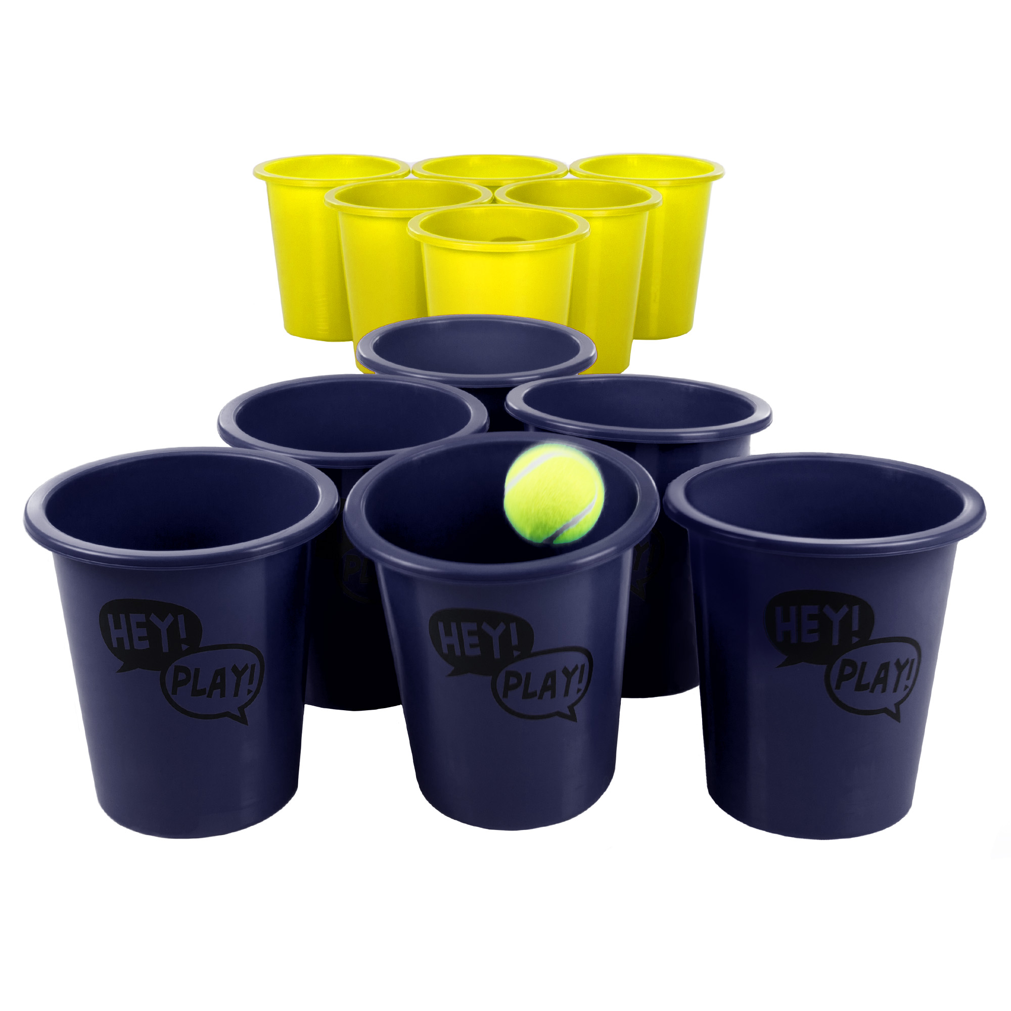 Large Beer Pong Outdoor Game Set by Hey! Play! (Blue and Yellow)