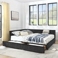 thumbnail image 5 of AOOWOW Queen Size Wood Daybed With 2 Drawers, Modern Elegant Velvet Upholstered Padded Grid Pattern Bed Frame With Spacious Under Bed Storage, No Box Spring Needed, Easy Assembly, black, 5 of 12