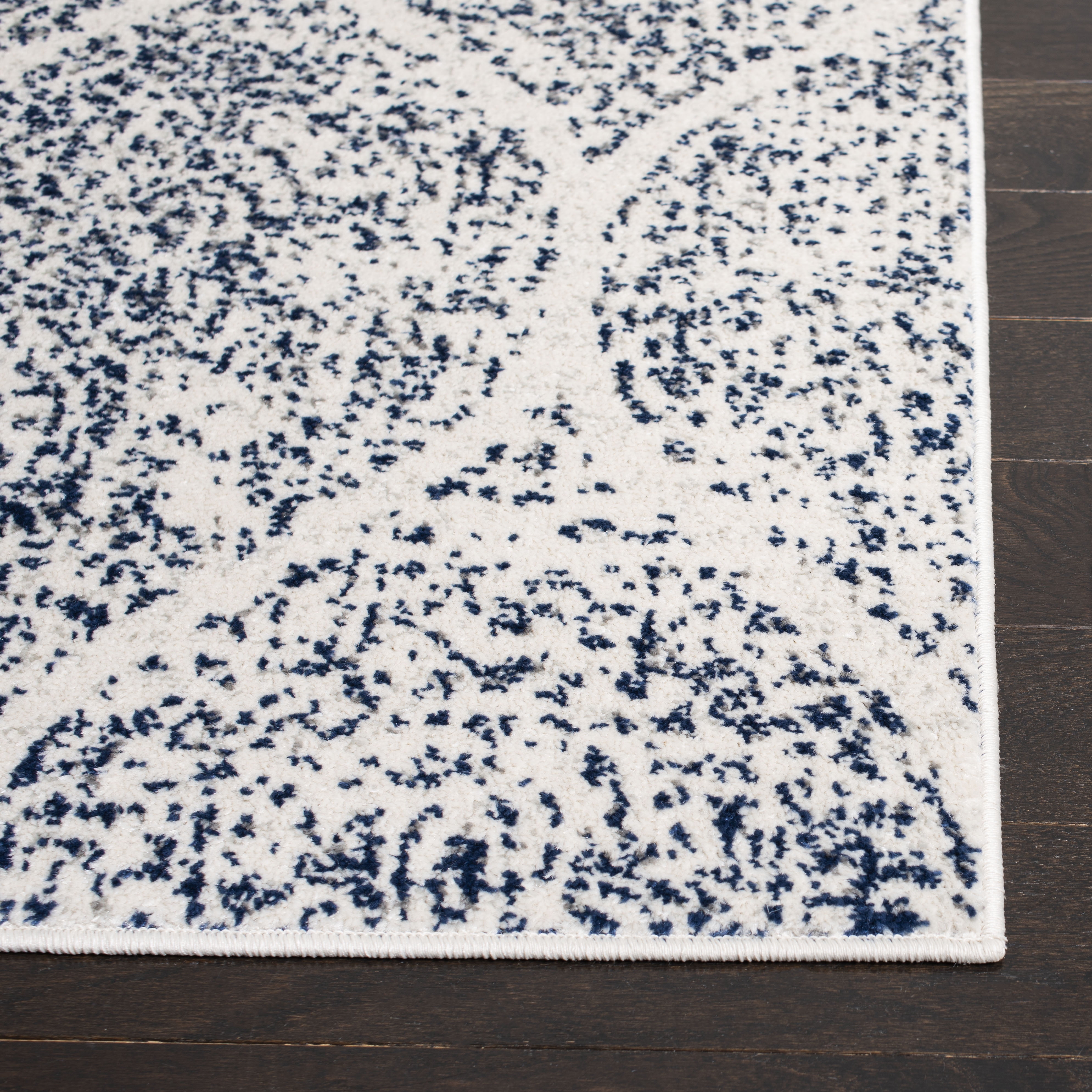 SAFAVIEH Madison Leighton Geometric Runner Rug, Cream/Royal Blue, 2'3" x 14'