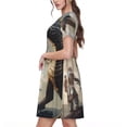 thumbnail image 2 of Kdxio Robe T-Shirt Décontractée Imprimé Dragon Cool pour Femmes, Manches Courtes d'Été avec Poches, 2 of 6