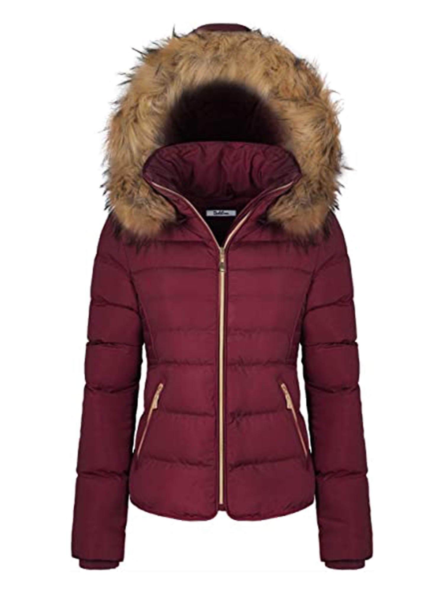 Kaxindeb Womens Winter Warm Zipper Up Hooded Fleece Lined Jackets Parka Fur Coats 