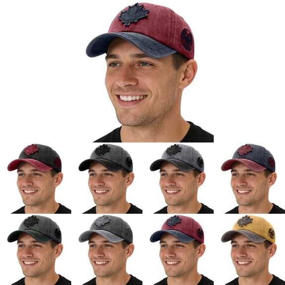FKMJH Unisex Canada Maple Leaf Washed Cotton Baseball Cap Embroidered Color Block Dad Hat Adjustable Low Profile Vintage Outdoor Sports Cap Dark Gray,One Size