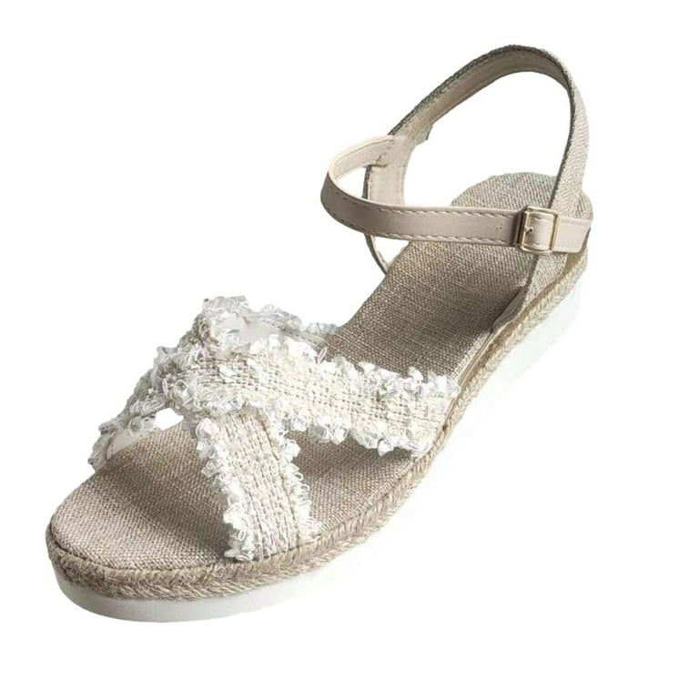 CTEEGC Womens Open Toe Sandals Summer Roman Style Woven Back Trip