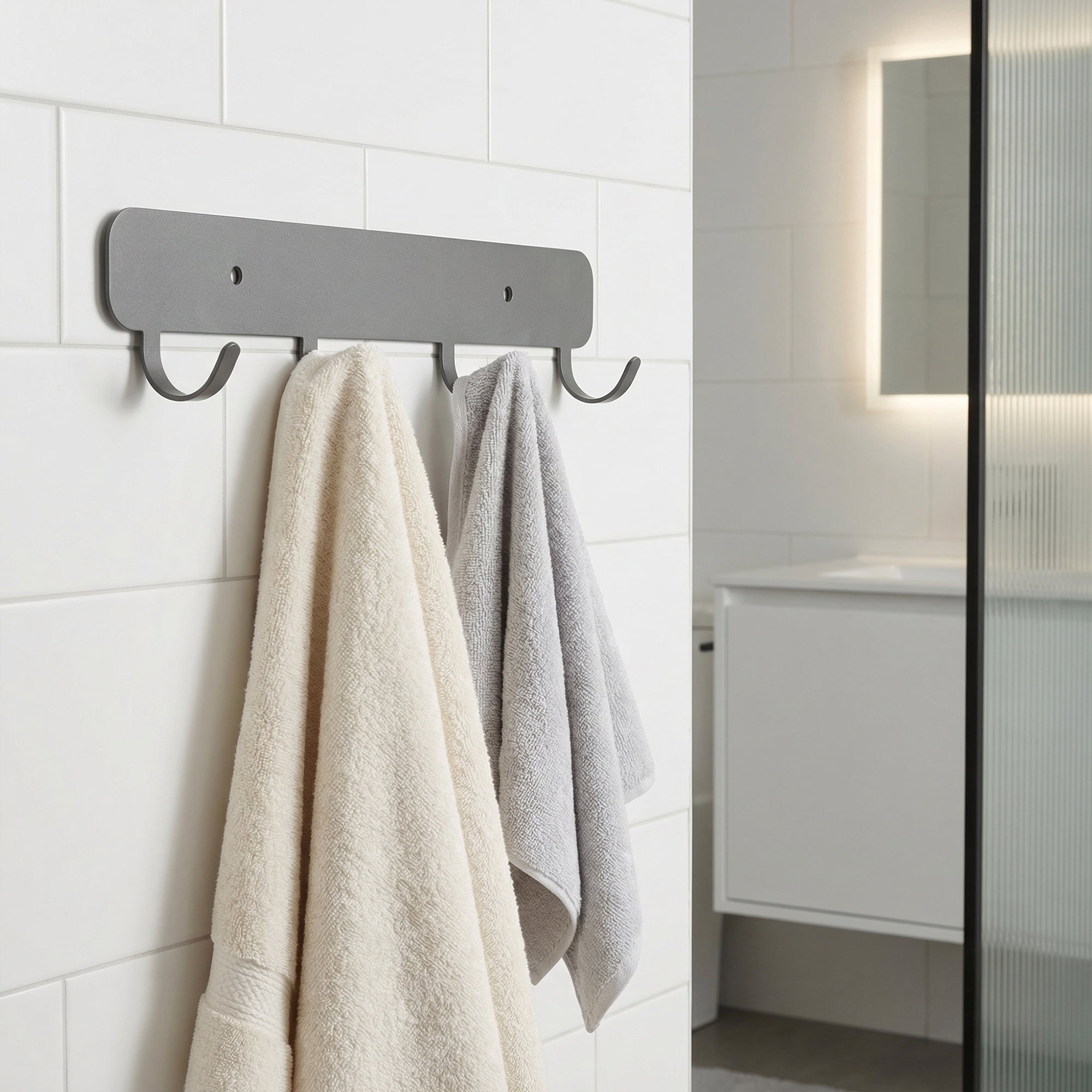 Unique Bargains Coat Rack Wall Mount Metal 4 Hooks Hat Rack for Entryway Bathroom Gray