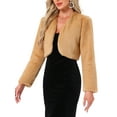 thumbnail image 4 of INSPIRE CHIC Women's Collarless Long Sleeve Open Front Faux Fur Shrug Cropped Coat S(6) Brown Khaki, 4 of 6