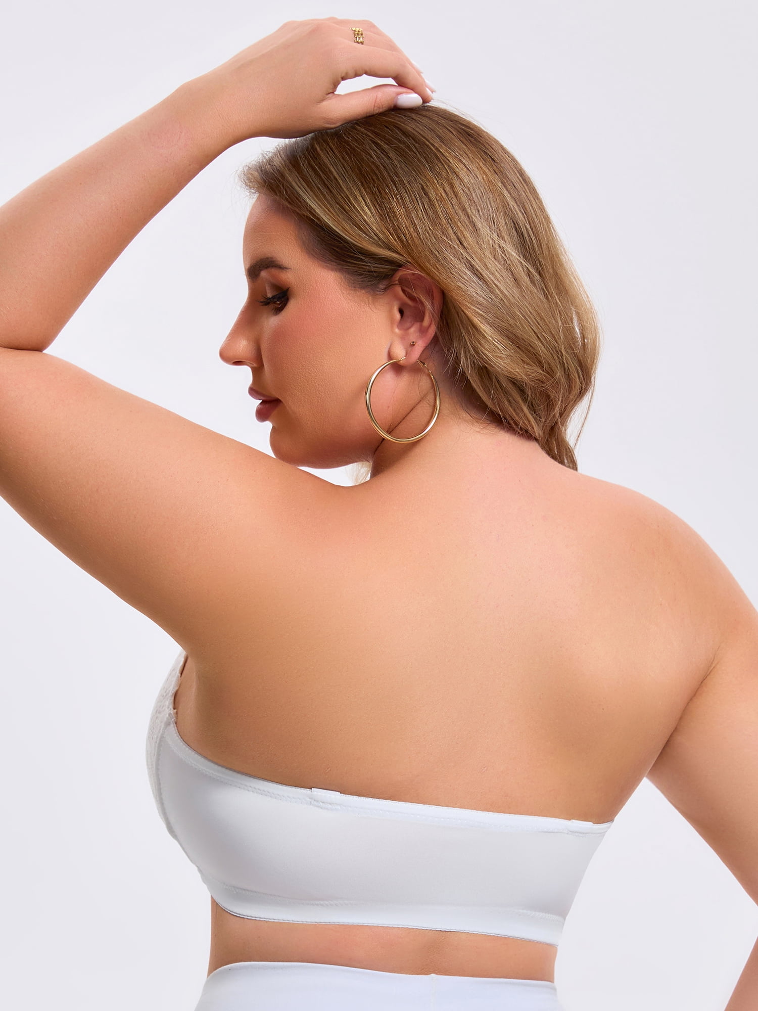 DARING DIVA Women's Lace Tube Front Closure Push Up Padded Underwire Bra XL White