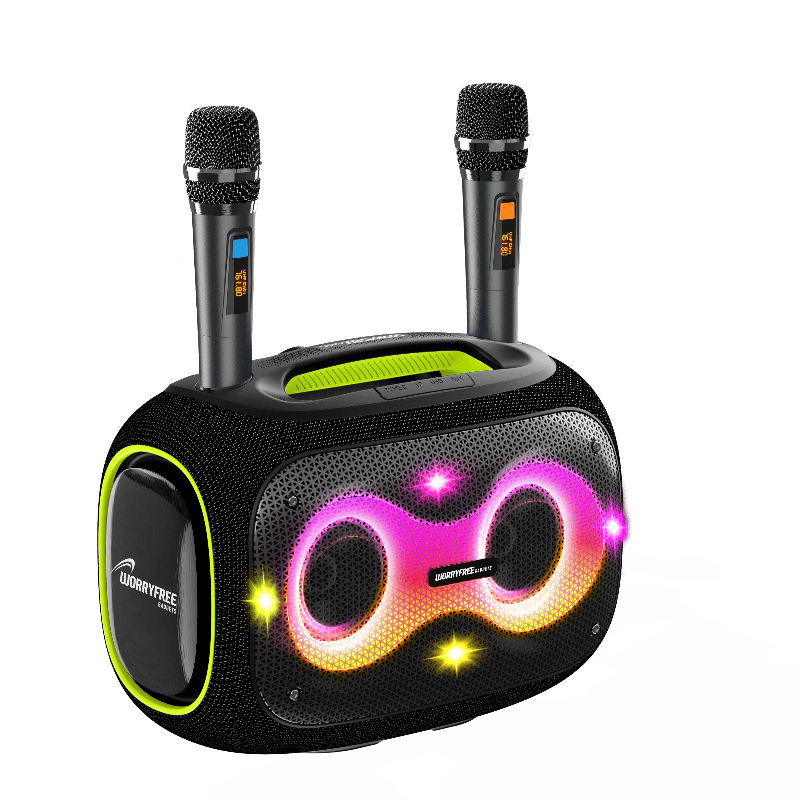 WorryFree Gadgets Portable Waterproof Bluetooth Karaoke Speaker with Tripod and Microphones, 120W, Black