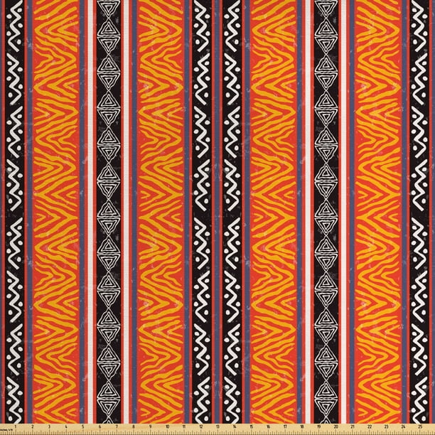 Vintage Tribal Fabric by The Yard, Colorful Wild Boho Art Pattern, Decorative Fabric for