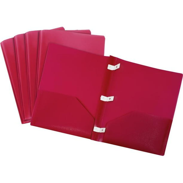Storex 50321U01C Dossier de 2 Poches Résistant à la Déchirure avec des Griffes en Plastique & 44; Rouge - Pack de 5