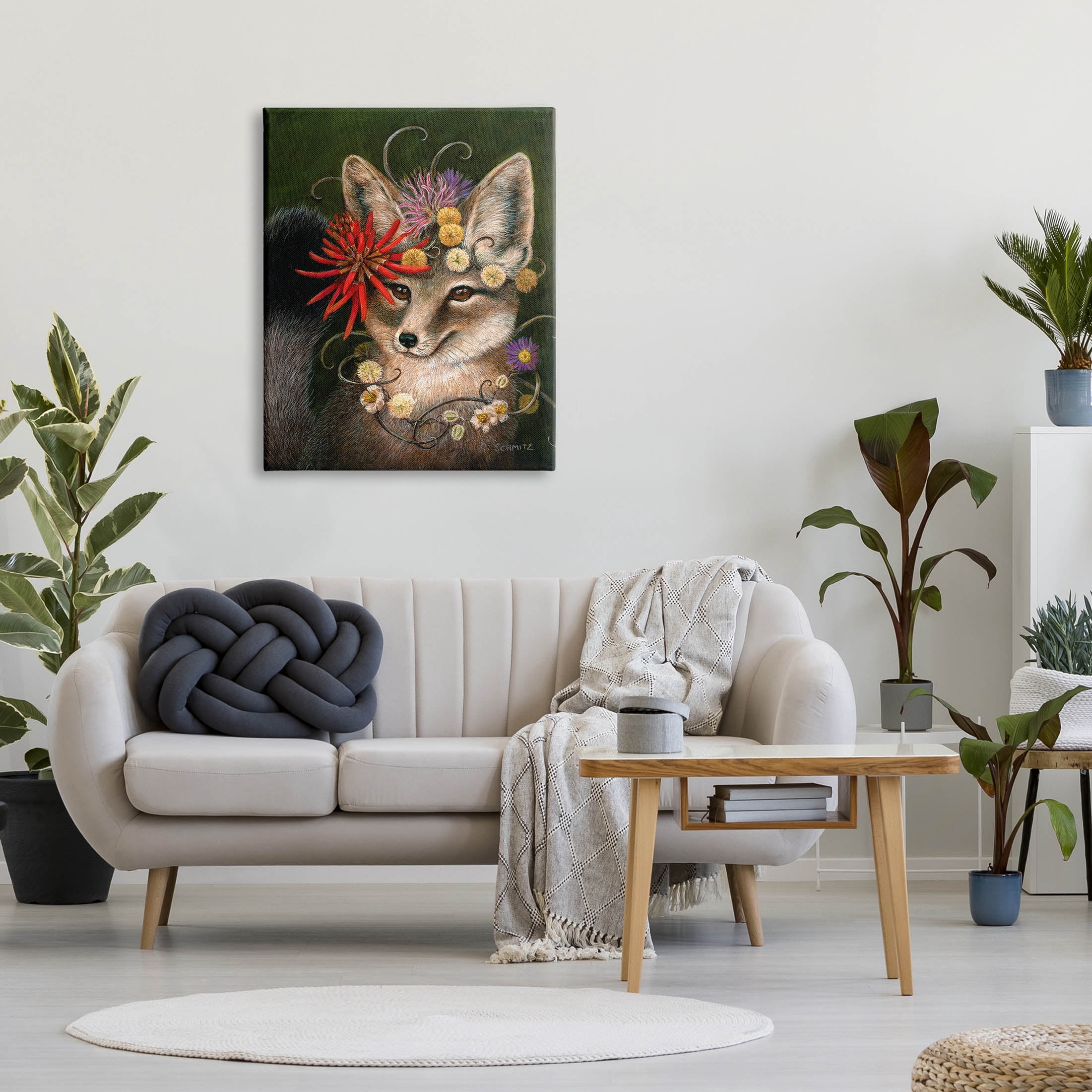 Stupell Industries Botanical Fox Flowers Painting Gallery Wrapped Canvas Print Wall Art, Design by Carolyn Schmitz