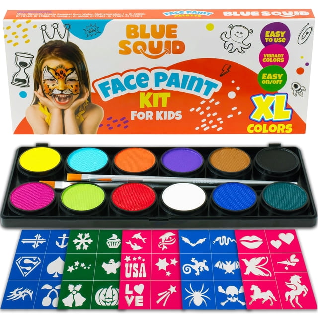 Kit de pintura facial Blue Squid completo con plantillas de 12 colores