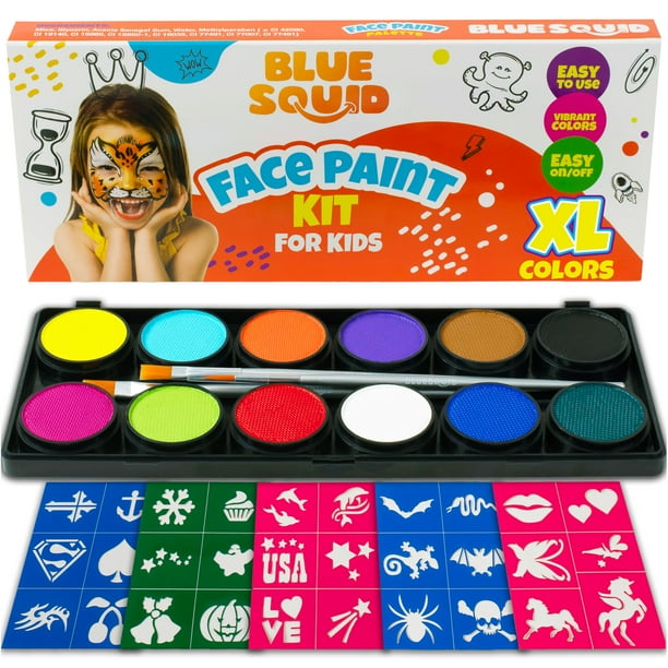 Kit de pintura facial Blue Squid completo con plantillas de 12 colores