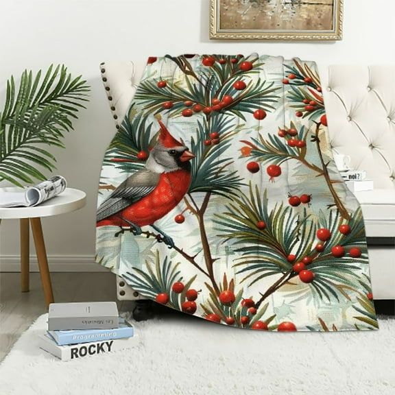 Orinice Red Cardinal Blanket Gifts for Women Snowy Branch Berries Flannel Throw Blankets Soft Comfy Lightweight for Home Decor Couch Bed Sofa  40x50in