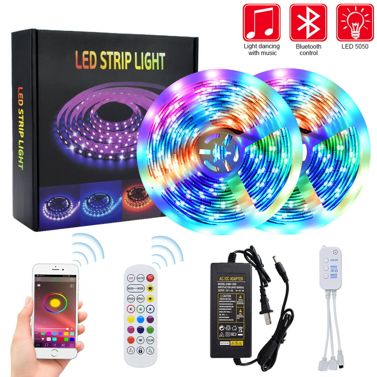 LED Light Strip, 30-36W 12V 300 LEDs, Bluetooth Connection, 24-Key Remote  Control, LED Auto-Sensing Strip Lights, 5050 LEDs, Double Disc, Epoxy  Waterproof Version, Multi-color(32.8 FT) 