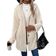 thumbnail image 2 of Womens Winter Fleece Hooded Jackets Graphic Fuzzy Warm Coat Cardigan Jacket Side Split Fall Outerwear White XXL, 2 of 9