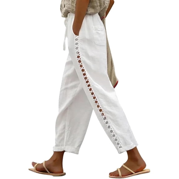 SOMER Women's Linen Capri Pants, Lightweight Casual Summer Pants with Drawstring Elastic Waist