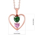 thumbnail image 2 of 18K Rose Gold Plated Silver Green Nano Emerald Pink Moissanite and Red Garnet Pendant Necklace for Women (0.76 Cttw, Gemstone May Birthstone, Heart 5MM and 4MM, with 18 inch Silver Chain), 2 of 3