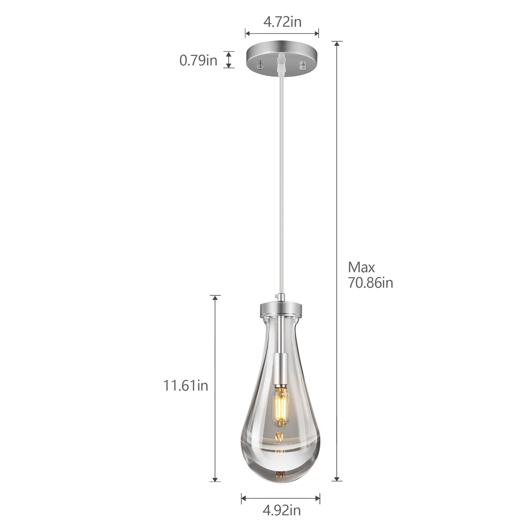 LMQNINE Raindrop Set of 2 Pendant Lights Kitchen Island,Teardrop Chrome Hanging Light Fixtures,Clear Solid Glass,Modern Chandeliers for Dining Room Porch Corridor Living Room