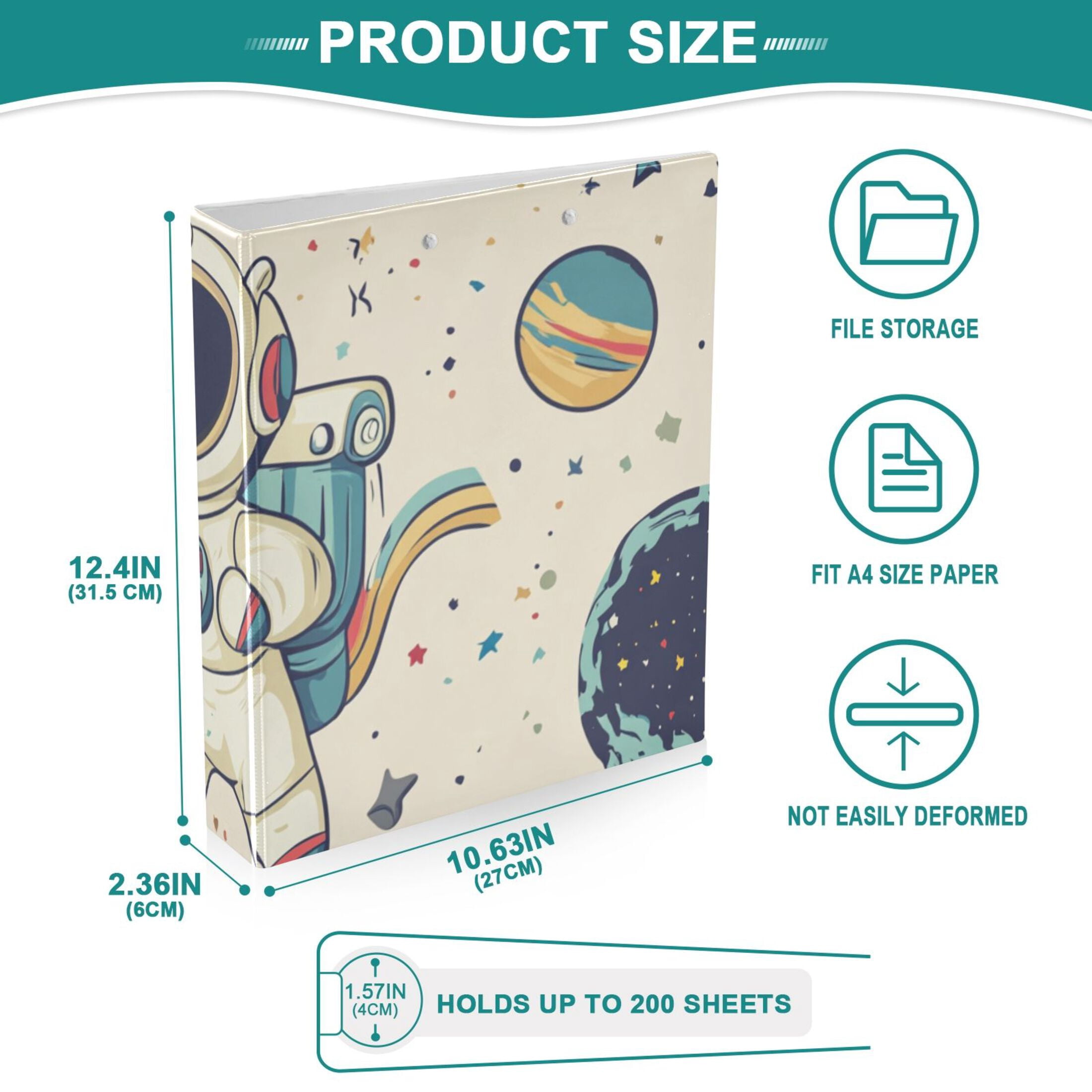 Planet Astronaut Unicorn 3 Ring Binders 1.5 inch Hardcover File Folders with Interior Pockets A4 Size Organizer for School Office Hospital Set of 2