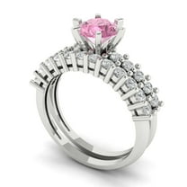 1.66 ct Brilliant Round Cut Pink Zircon 14k White Gold Solitaire with Accents Engagement Bridal Wedding Ring Band Set size 5.75
