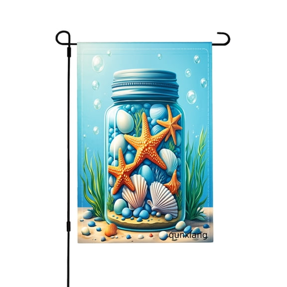 AmhNF Ocean Jar With Starfish And Shells Garden Flag For Home Outdoor Garden Yard Decor 12x18 inch