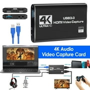 4K Audio Video Capture Card, USB 3.0 HDMI-Compatible Capture Device, Video Converter 1080P 60fps Capture Card for Gaming, Supports Live Video Capture Black By EKIDAZB