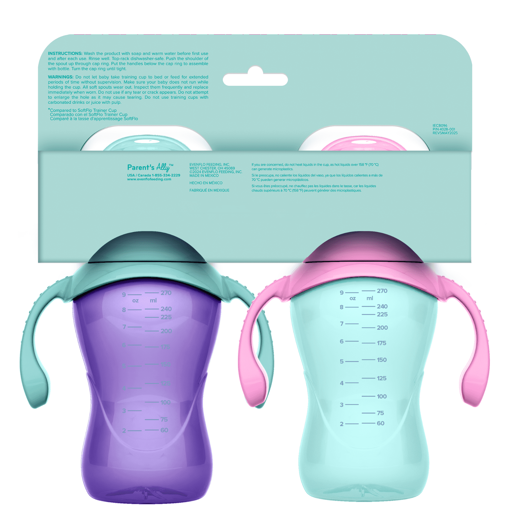 Evenflo Feeding 9 oz Balance Cups, 2-Pack, Pink & Purple, Baby Sippy Cups 6 Months+